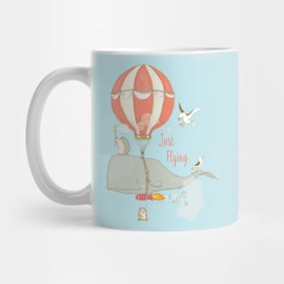 Just Flying - Whimsical Cartoon Whale with Animal Friends Mug